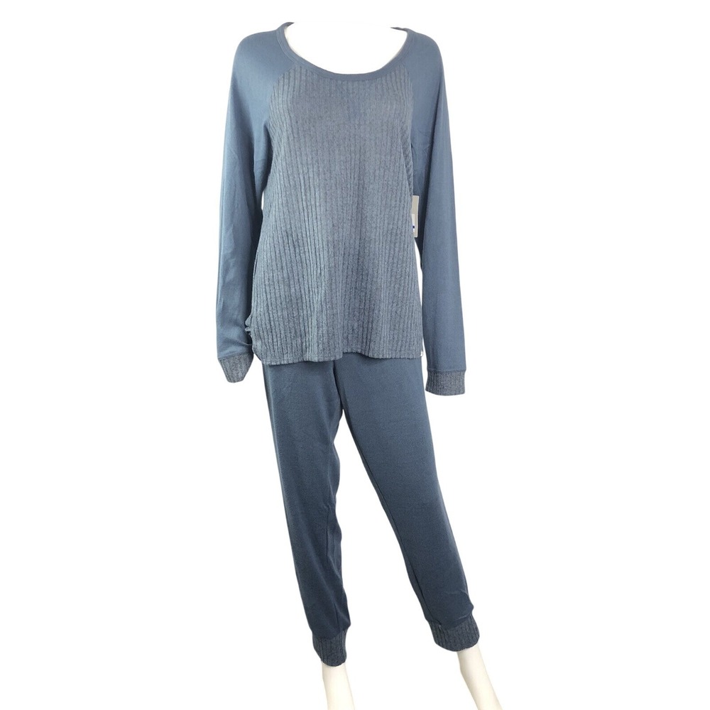 Lucky Brand Blue Ribbed Pajama Set X Large Long Sleeve Joggers Soft Cozy NEW